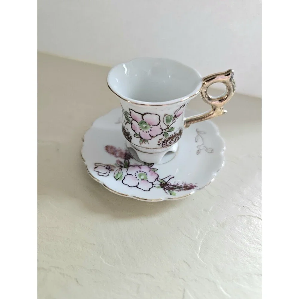 Vintage Miniature Cup And Saucer Floral Design Made In Japan